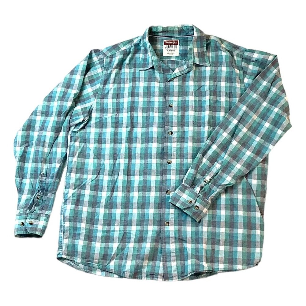 Wrangler Jeans Co. Plaid Long Sleeve Shirt Men's Size Large 100% Cotton